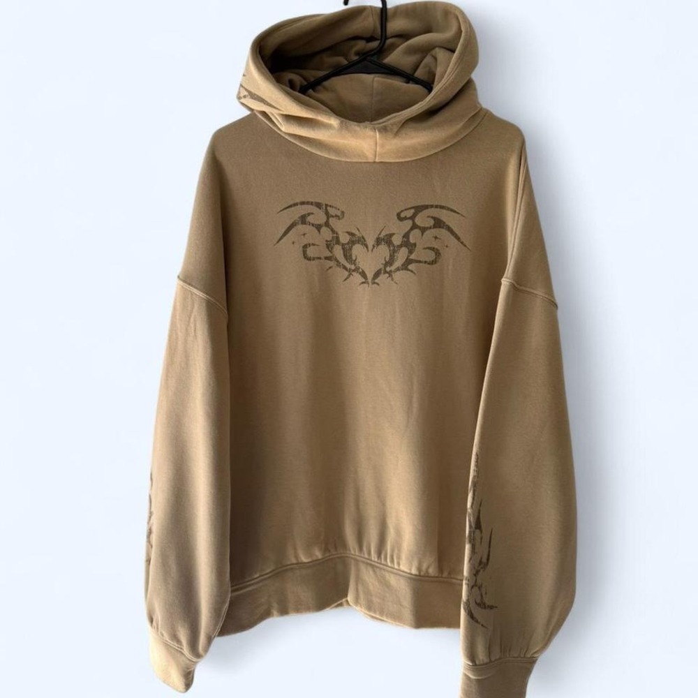 Out From Under‎ Tan Graphic Tribal Print Hoodie Oversized Relaxed Fit